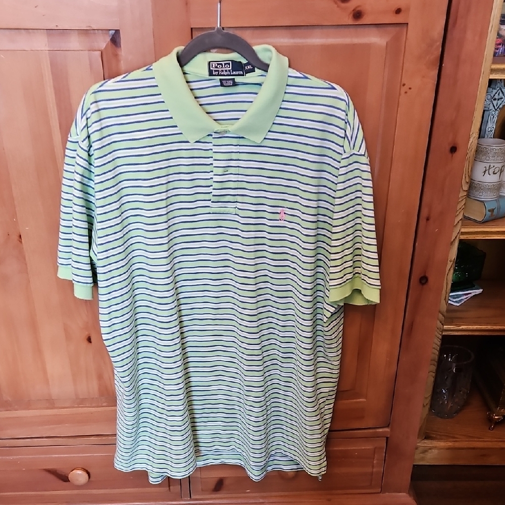 Polo by Ralph Lauren Men's Shirt with Green and Blue Stripes